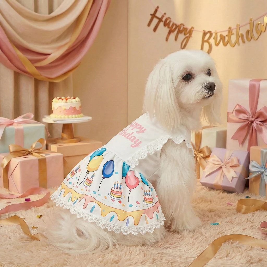 Vestido de cumpleaños pastel y globos para perros pequeños, medianos - imagen 3