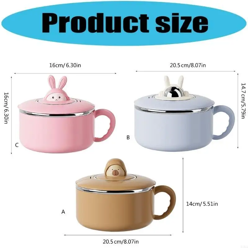   Stainless Steels Ramen Bowl with Sealing Lid Heat Resistant Lunch Container Tableware with Phone Stand for Office Use