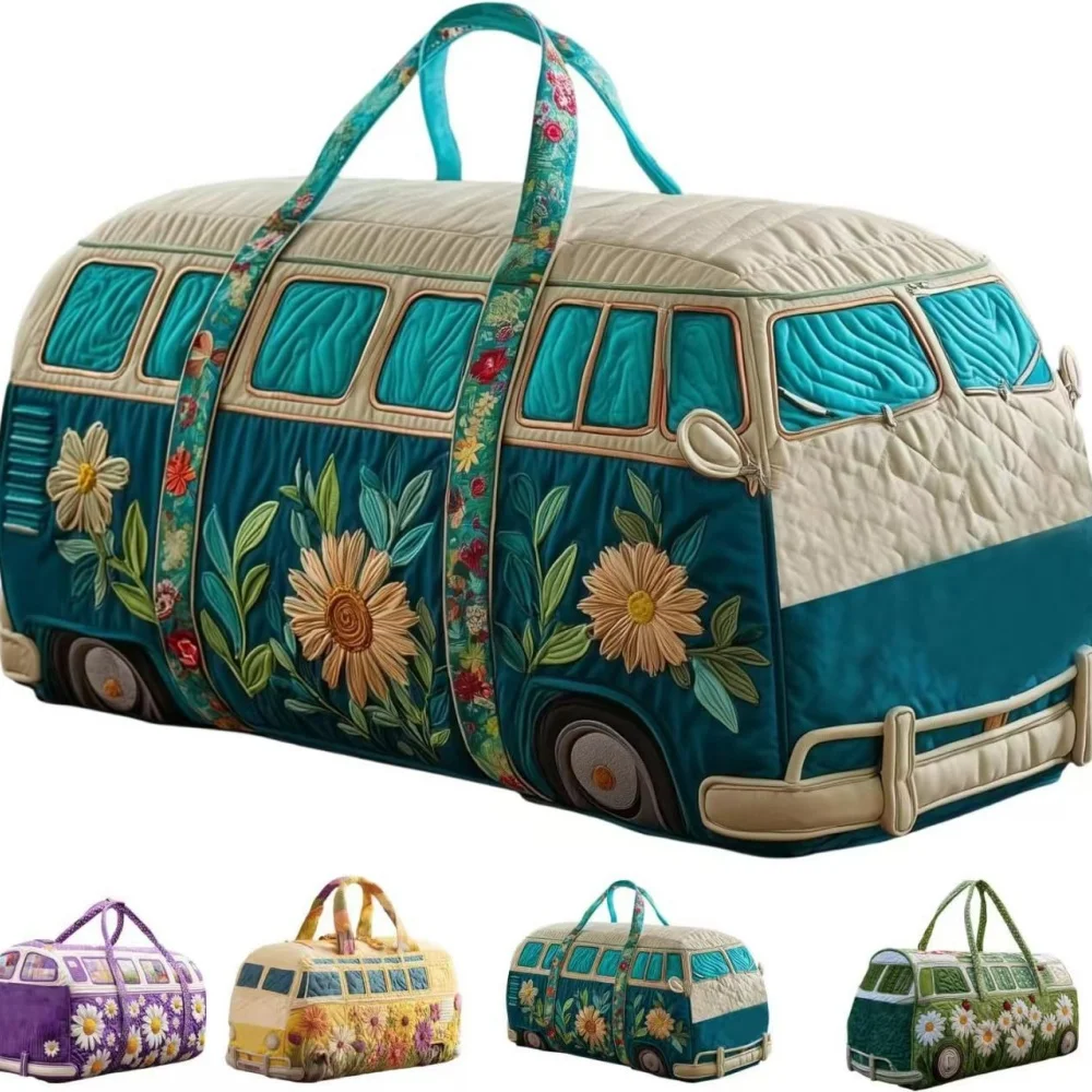 Artistic Flowers Embroidered Duffle Multi Functional Storage Bag Quilted Large Capacity Travel Tote Bag Street Style for Women