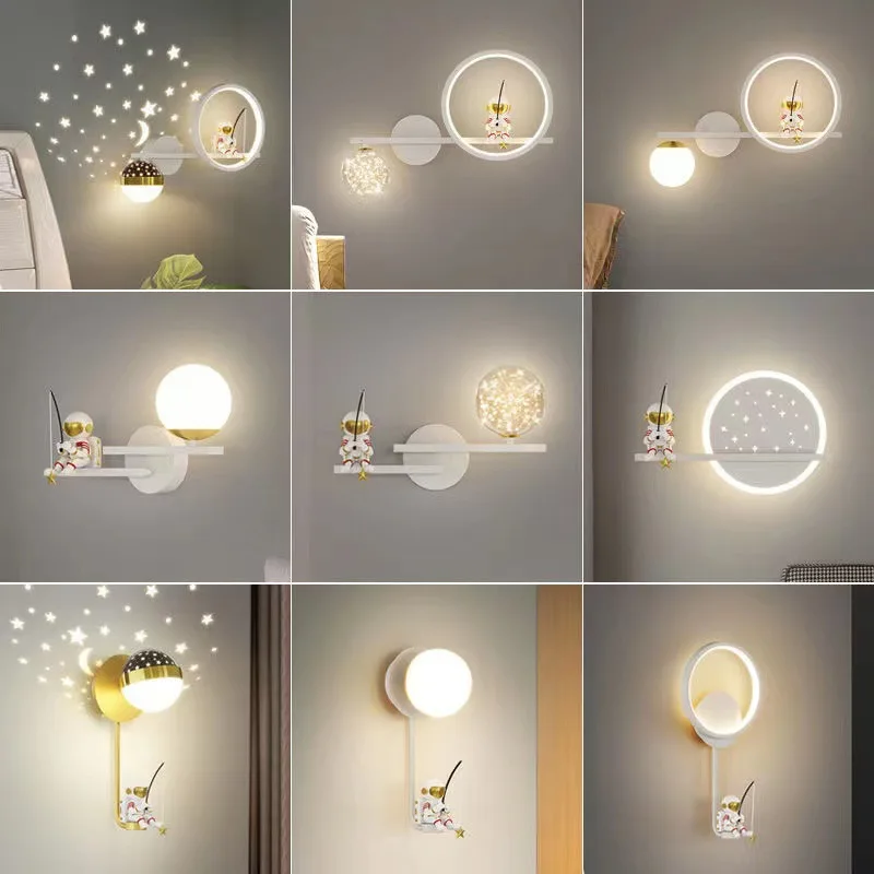 

Настенный светильник для детской комнаты, спальни, креативный простой современный лунный астронавт, мальчик, прикроватная лампа, фон для гостиной, настенный светильник