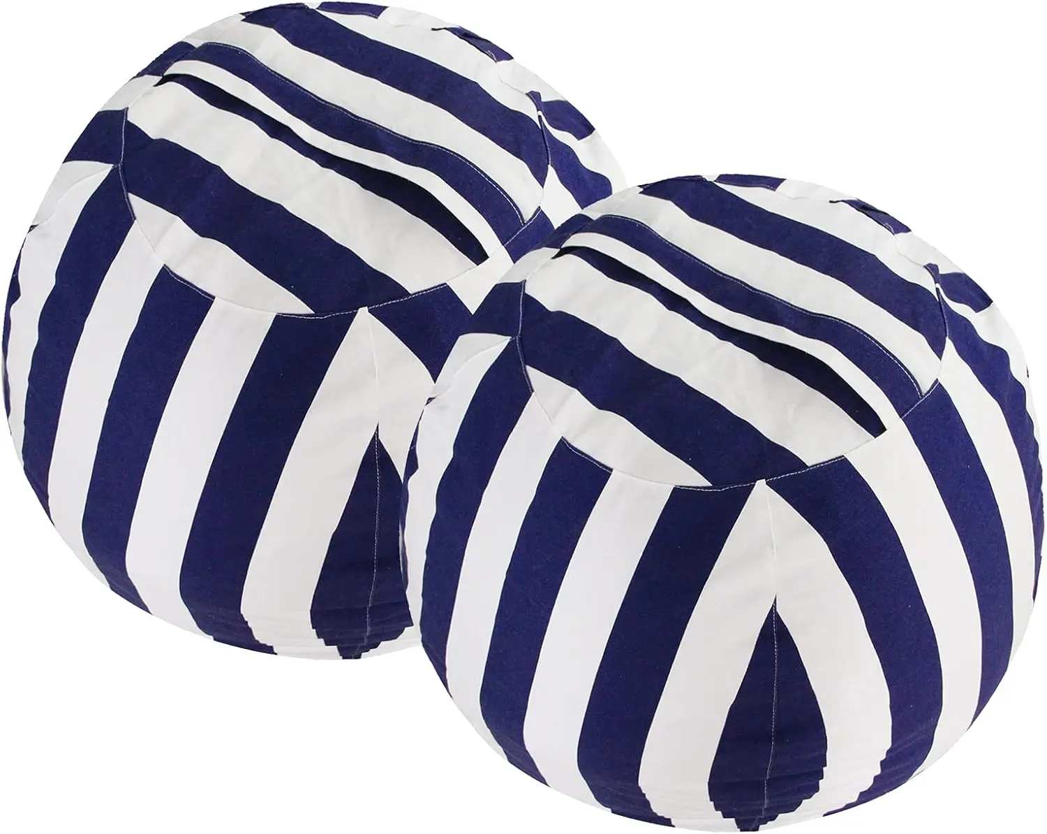 

2-Piece Stuffed Animal Storage Bean Bag Chair Cover, Cotton Canvas with Zipper for Kids & Adults Room, Blue Stripe 24"