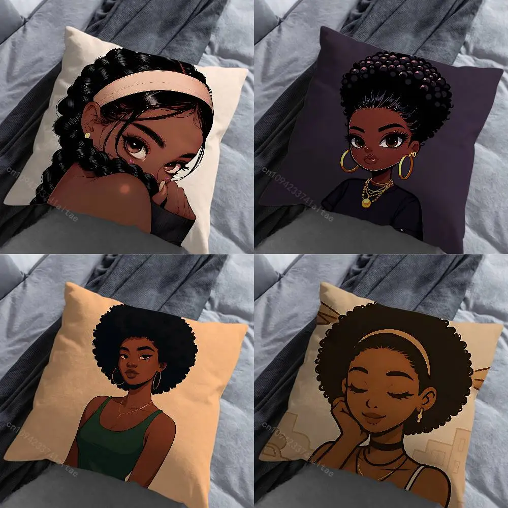 

Cartoon Art Afro Black Girls Throw Pillow Case Living Room Sofa Cushion Cover For Home Bedroom Decoration Protector
