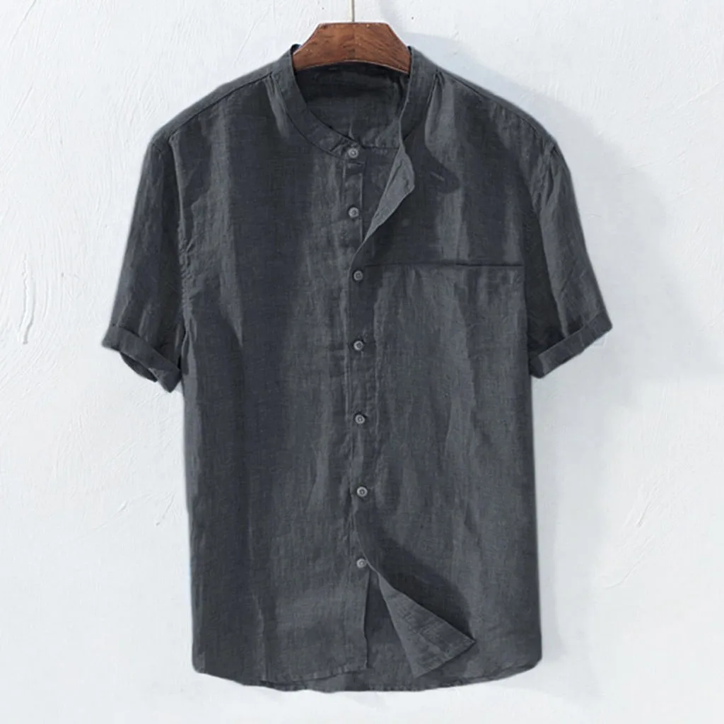 Blusa informal de lino y algodón para hombre, camisa holgada de manga corta, de uso diario, para verano, novedad de 2024