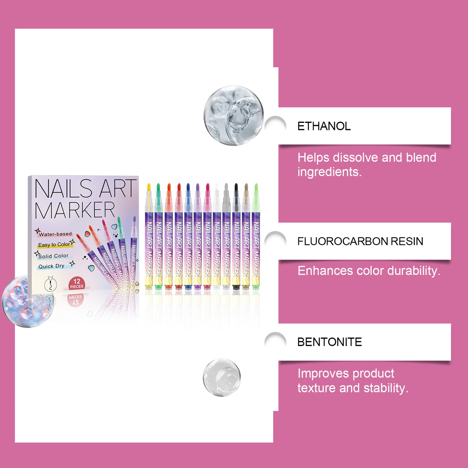 12本のネイルアートペン、細い先端、長持ちする鮮やかな色、DIYマニキュアデザイン用、初心者向けに使いやすい