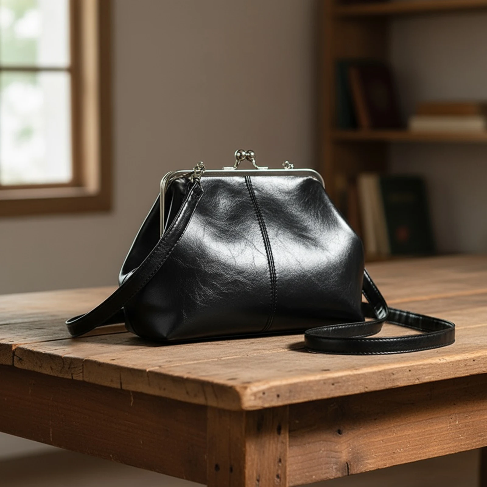 

Women Girls PU Leather Solid Color Shoulder Bag with Adjustable Strap Elegant Kiss Lock Shoulder Bag for Daily Commuting Travel