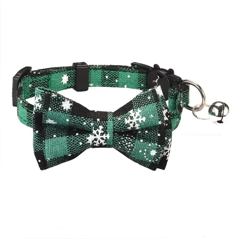 Bowknot Breakaway Cat Collar with Bell Plaid Christmas Necklace Elastic Adjustable Small Dog Puppy Collar Pet Accessoires