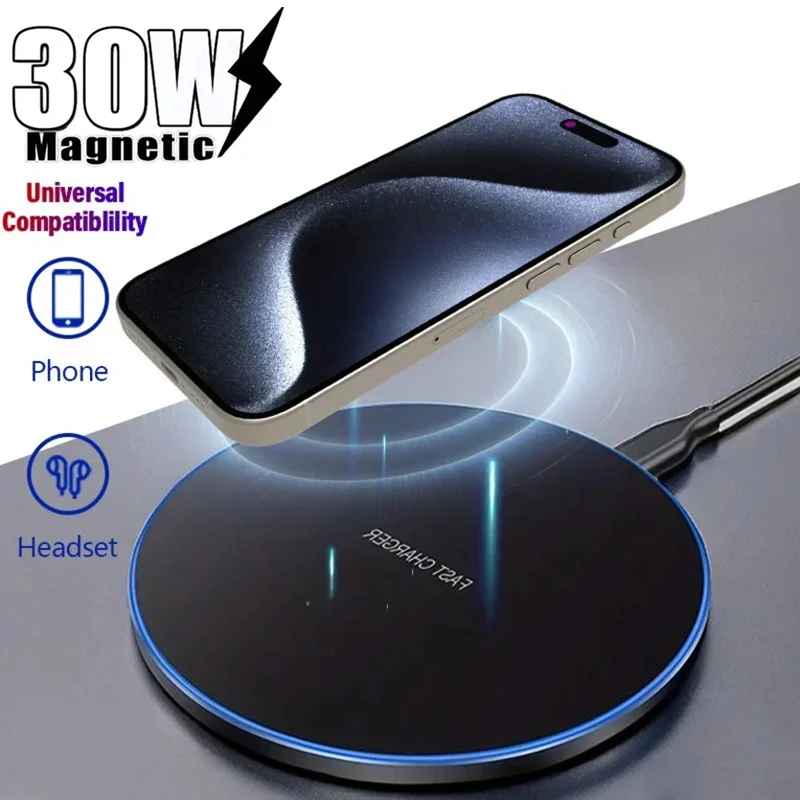 

Настольная беспроводная зарядная станция 30 Вт с быстрой индукционной зарядкой и кабелем Type-C для iPhone 15, 14, 13, Xiaomi, Huawei