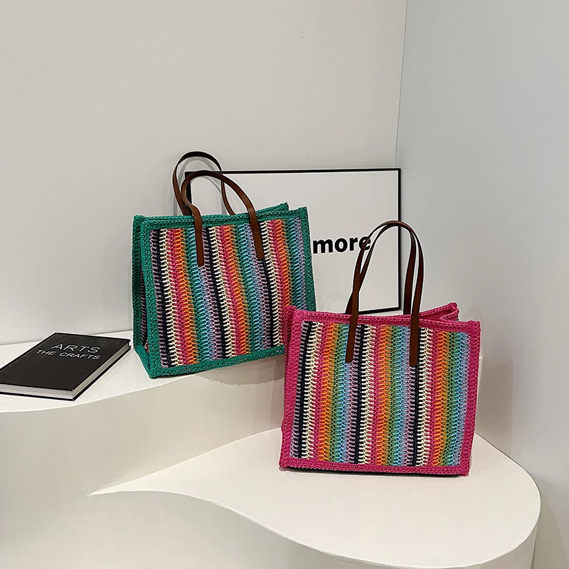 LEFTSIDE Stripe Big Straw Tote Bags for Women 2024 Y2k Fashion Summer Shoulder Bags Handbags and Purses Weave Beach Bag