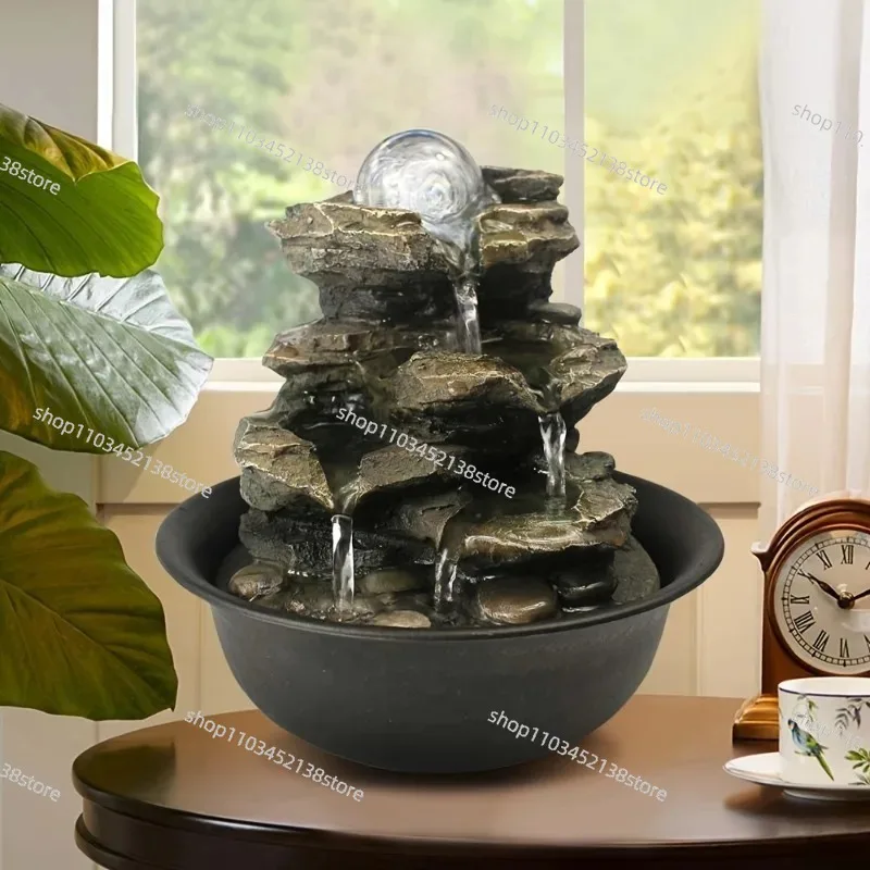 Rock Tabletop Indoor Fountain with LED Lights Desktop Waterfall Fountains Plug Humidifier for Living Room Office Bedroom
