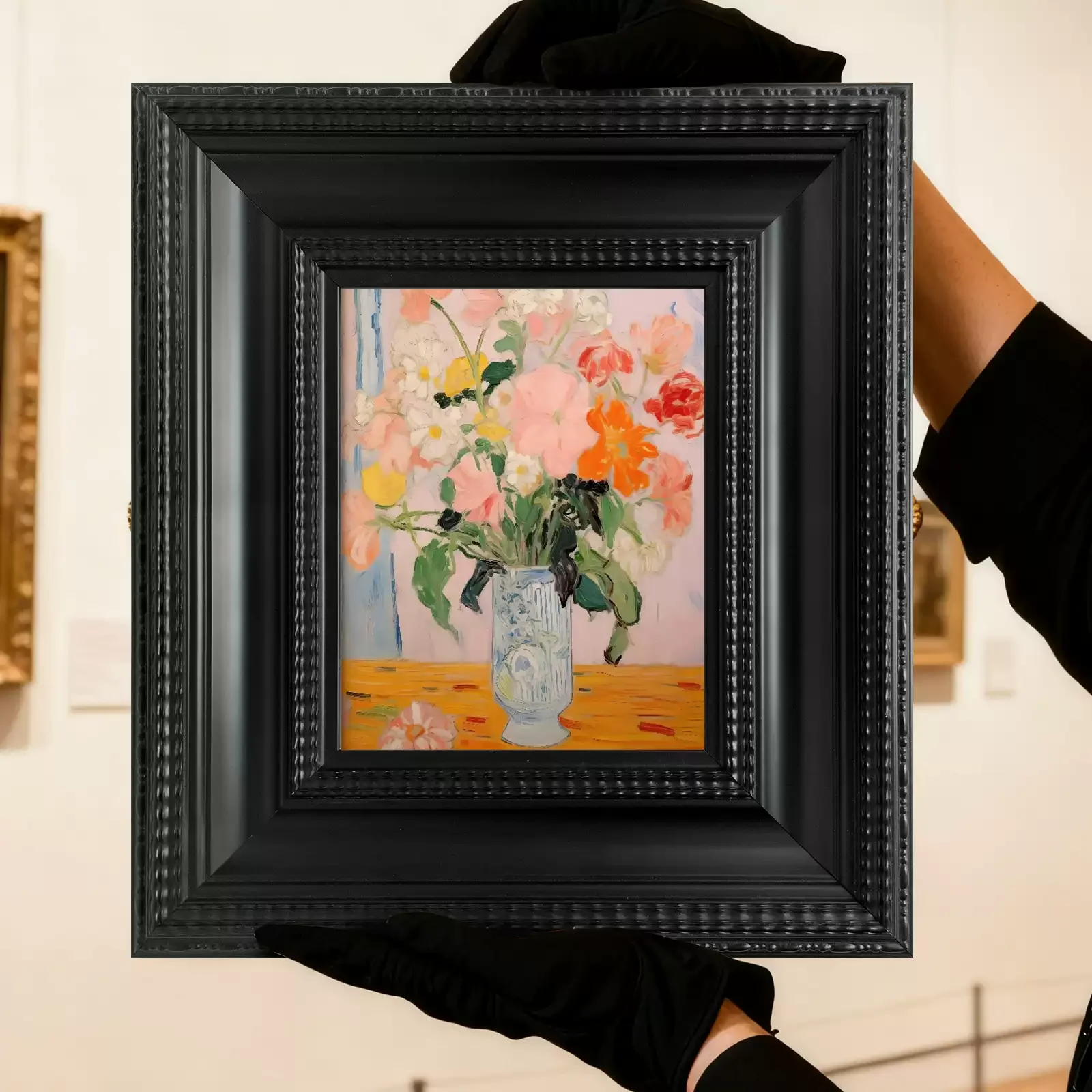 Vintage Black Solid Wood Picture Frame 4.3 inches Wide Ornate Wall Decor Moulding for Oil Painting and Gallery Display
