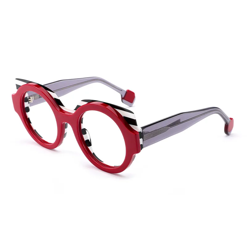 2026 New Round Color Splicing Eyeglass Frame Unisex Trendy Premium Plain Optical Glasses, Custom Prescription Lenses Supported