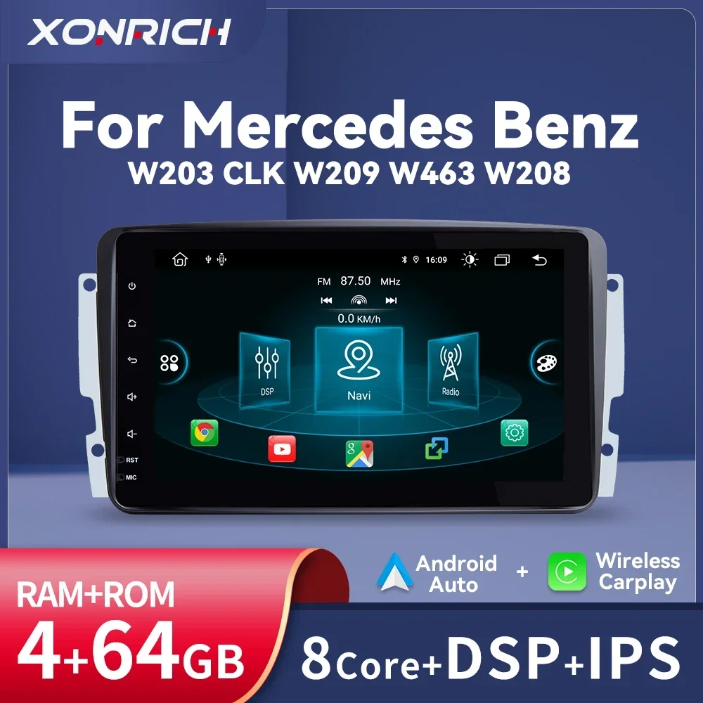 Carplay 2 Din 4GB 64GB Android 12 Car Multimedia Player For Mercedes Benz W203 Vito W639 W168 Vaneo CLK W209 RDS Navigation DSP