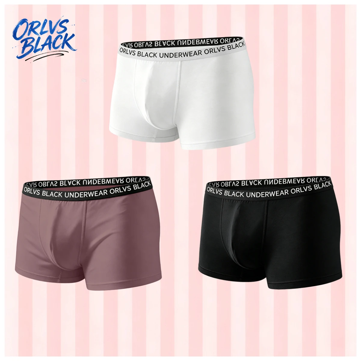 3PCS Classic Solid Color Male Boxer Briefs Elastic Printed Waistband Support Pouch Casual Underwear OR6115