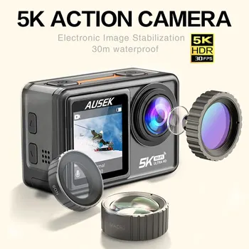 Ceraaction Action Camera 5K 4K 60FPS EIS Interchangeable Lens 48MP Zoom Electronic Stabilizer Camera WiFi Action Camera for Vlog