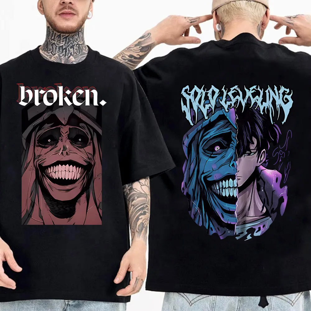 Camiseta de nivelación individual de Anime japonés 2025 para hombre, camisetas gráficas de dibujos animados Sung Jinwoo, Camiseta de algodón de alta calidad de manga corta Harajuku