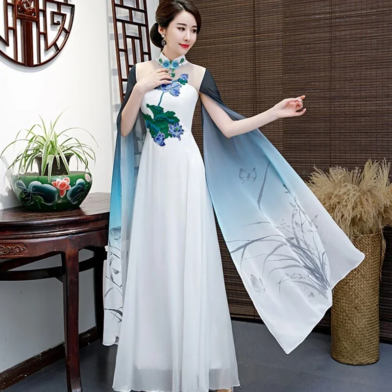 Vietnam traditional fancy dress aodai cheongsam Vestido qipao ao dai dress plus size maxi dresses for women 4XL 5XL 6XL 11840