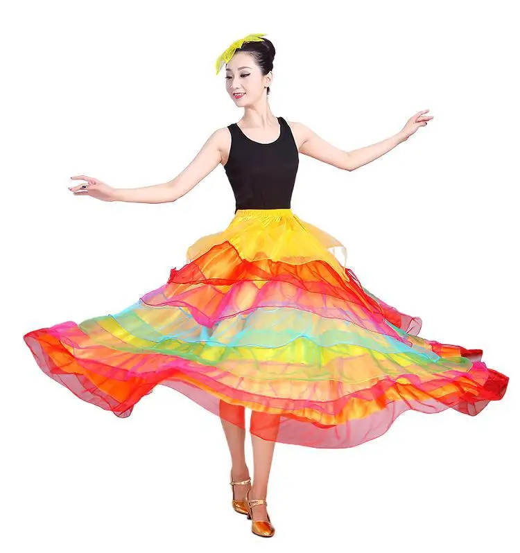 1 stks/partij vrouw mode spaanse stierenvechten lange rok dame kleurrijke flamenco dansen lange rok