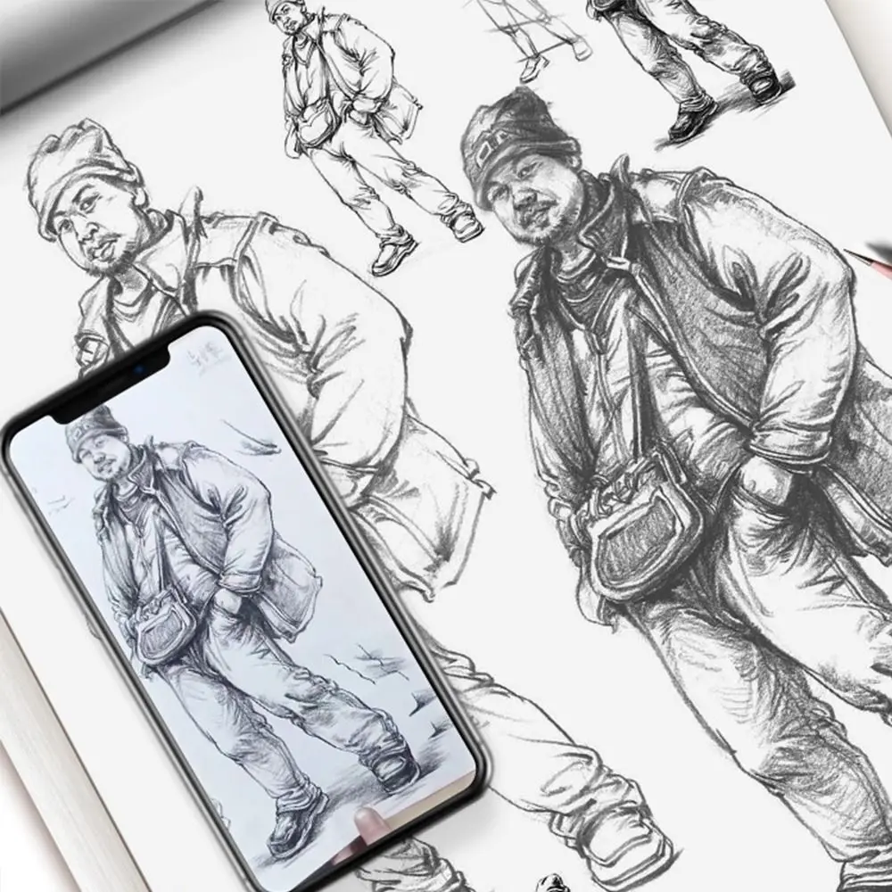 Hand Drawn Hand Painted Tutorial Book Characters Sketching Line Draft Practice Book Practicing Studying Tracing Sketch Book