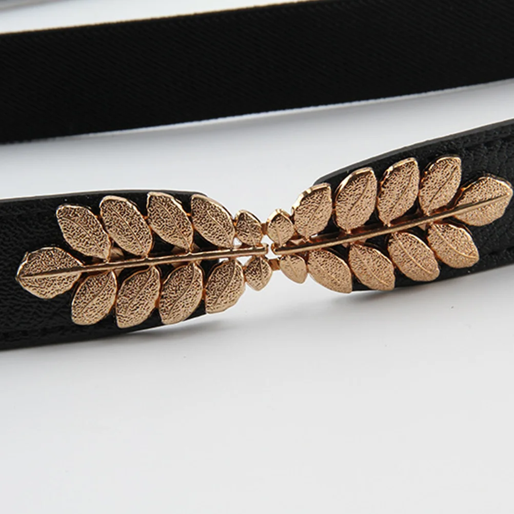 

1Pcs Women Waist Belt Wide Elastic PU Stretch Band Golden Round Pin Buckle Solid Cinch Belt Black Casual Dress Accessory