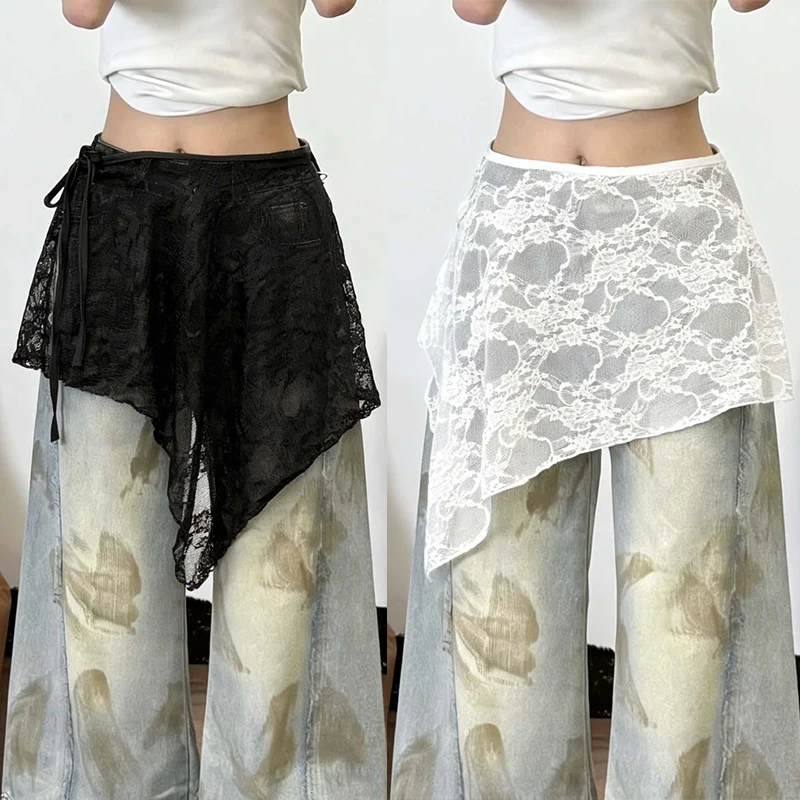 2026 French Lace Up Short Fart Curtain Skirt Spring Layered Skirt Ins Women Wrap Skirt Bandage Dress Apron Curtain Expansion
