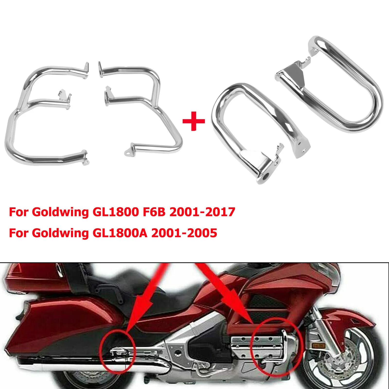 Chrome Engine Guard Front+Rear Crash Bars For Honda Goldwing GL1800 2001-2017