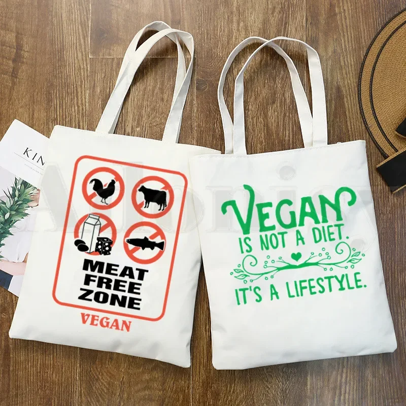 Avocado Vegan Kawaii Vegetarian Vintage Print Reusable Shopping Women Canvas Tote Bags Eco Shopper Shoulder Bags