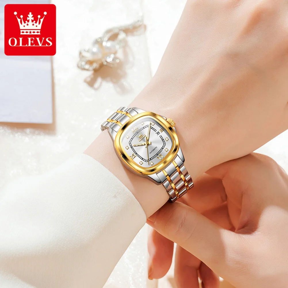 OLEVS 9810 Woman Automatic Watch Fashion Diamond Scale Mechanical Watch For Women Top Brand Waterproof Date Ladies Wristwatch image 5