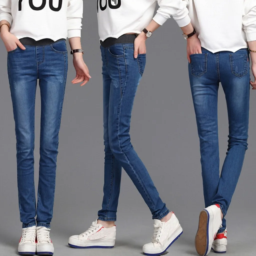 

Fashion Women Elastic Slimming Pants Casual High Waist Solid Jeans Classic Daily Leisure All Match Plus Size Pencil Pants 2024