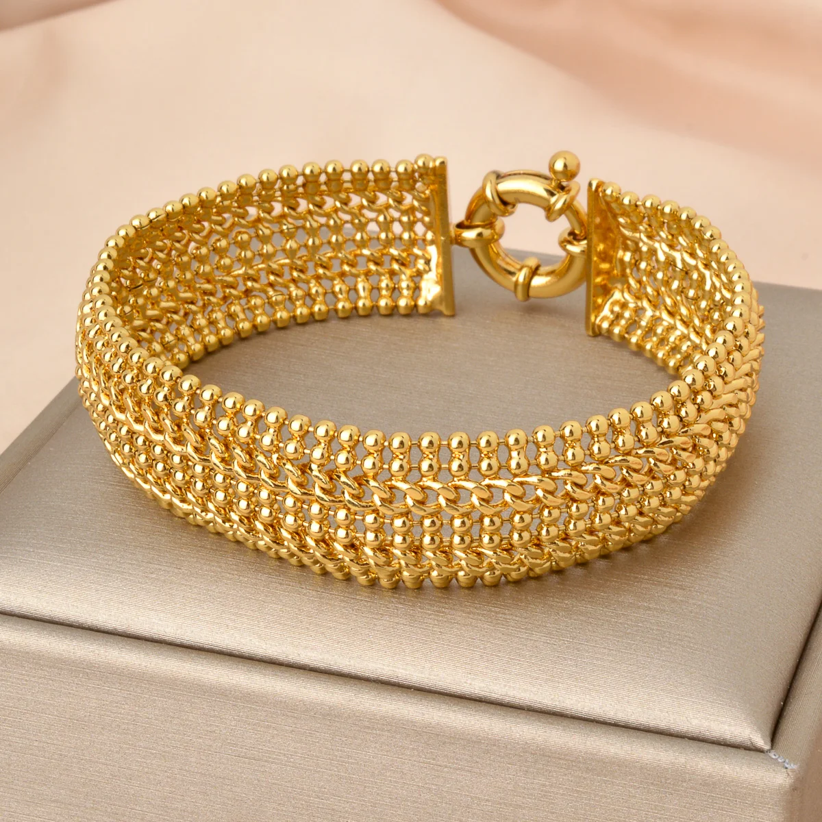 Dubai Copper Link Chain Bracelets for Unisex 18K Gold Plated Wristband Miami Curb Punk Classic Hand Jewellery Party Gift