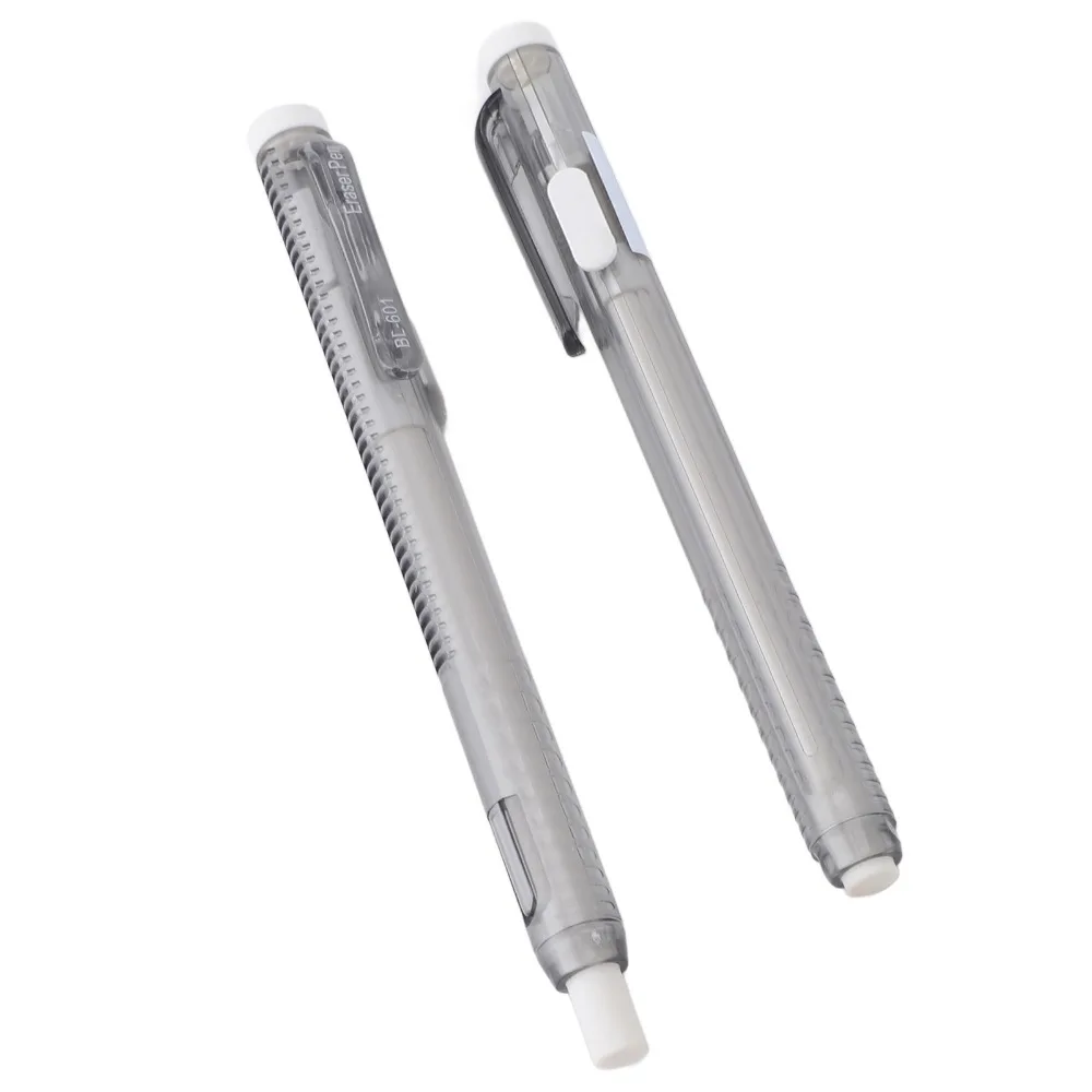 12Pcs Mechanical Plastic Retractable Mechanical Eraser Grey Pen Length 13.5cm Pen Shape Erasers Mechanical Eraser Pen For School