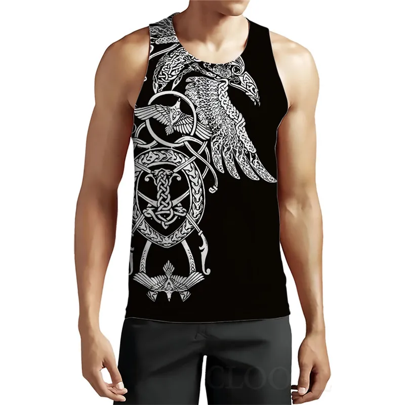 Vintage Men\'s Gothic Style Tank Tops Summer Sleeveless 3D Print Viking Top Man Clothing Loose Casual Hot Hip Hop Streetwear Vest