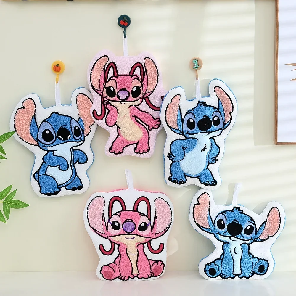 Disney Stitch Angel hand towel, cartoon hanging bathroom kitchen hand towel, multifunctional absorbent cleaning handkerchief