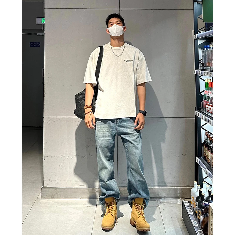 

Light Blue Straight Leg Men's Jeans Summer Thin High-End Feeling OOTD American Vibe Micro Flare Knife Pants
