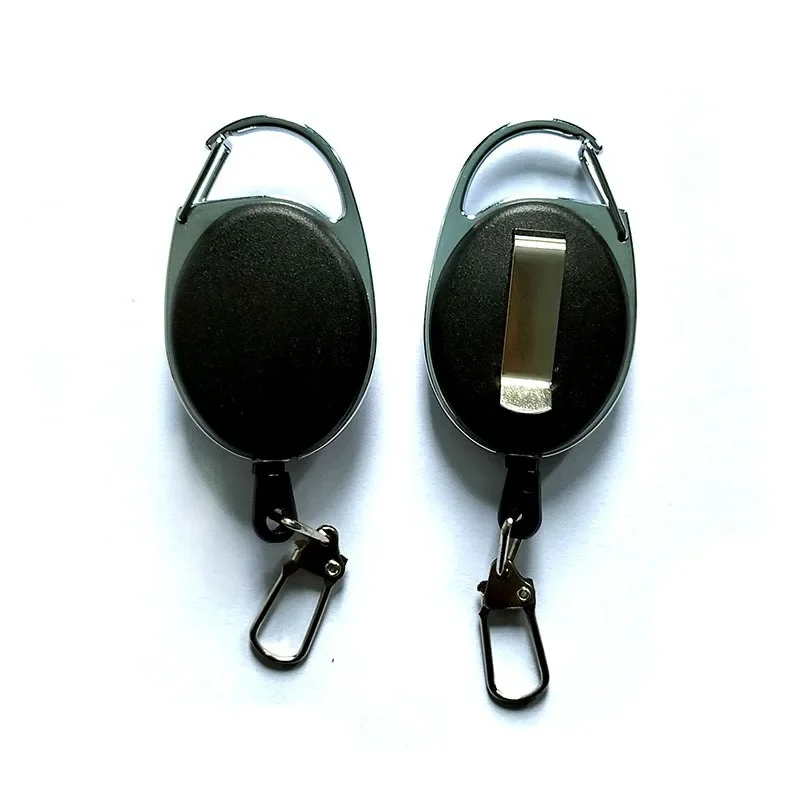 Carrete de insignia tipo llavero negro para tarjeta de paso, accesorios de plástico, Metal retráctil, Clip de permiso de trabajo, etiqueta de identificación, 1 ud.