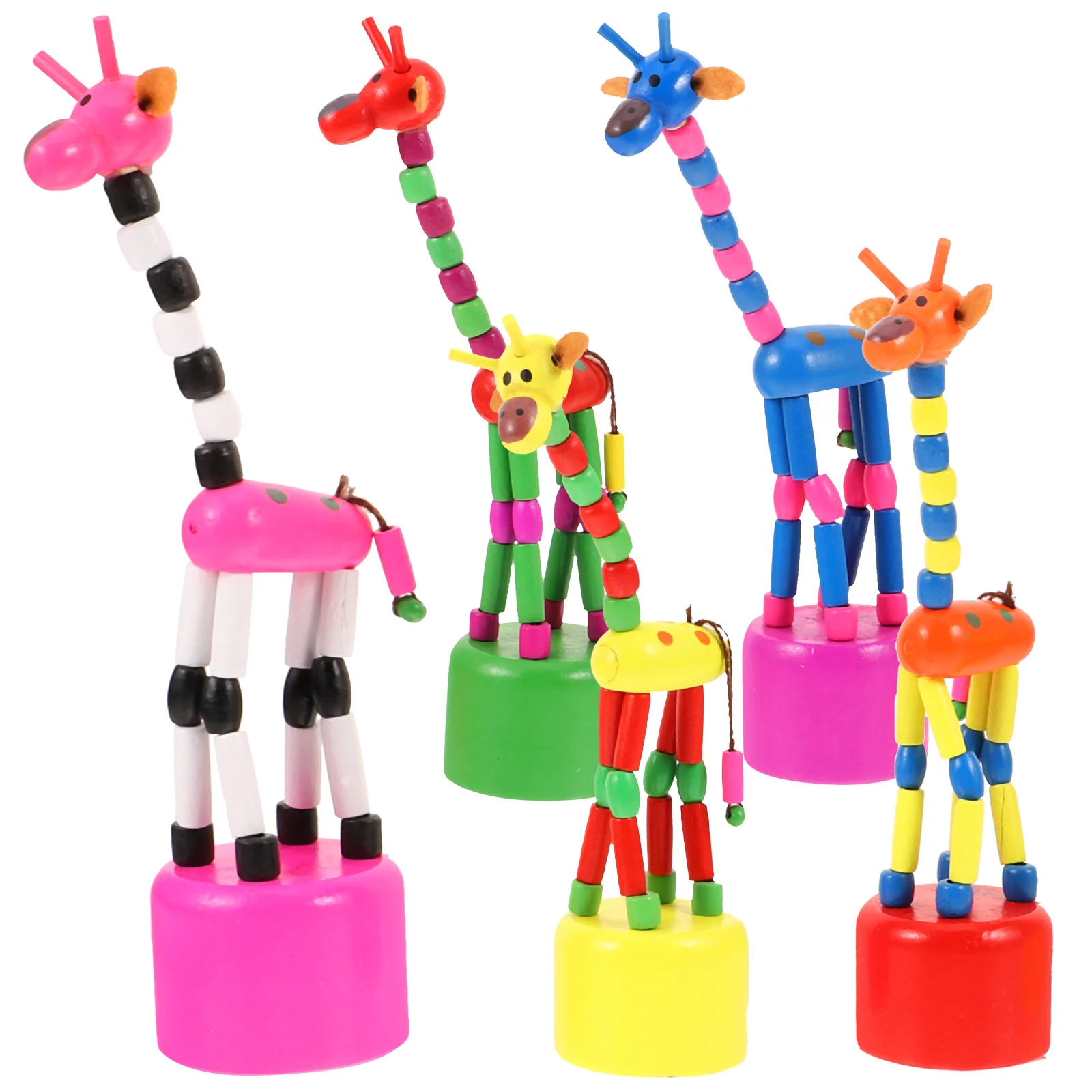 

5pcs Children Wooden Giraffe Toy Colorful Dancing Rocking Giraffe Standing Swing Animals Toys (Random Style)