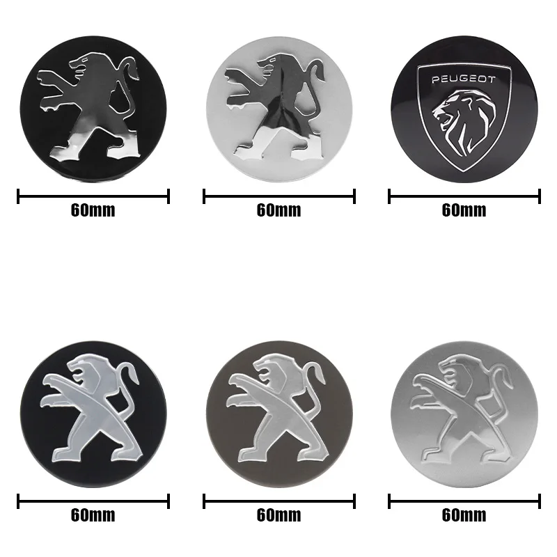 60mm 4pcs Car Wheel Center Hub Cap Badge Emblem Wheel Rim Covers For Peugeot 206 307 3008 301 407 408 508 2008 Auto Accessories