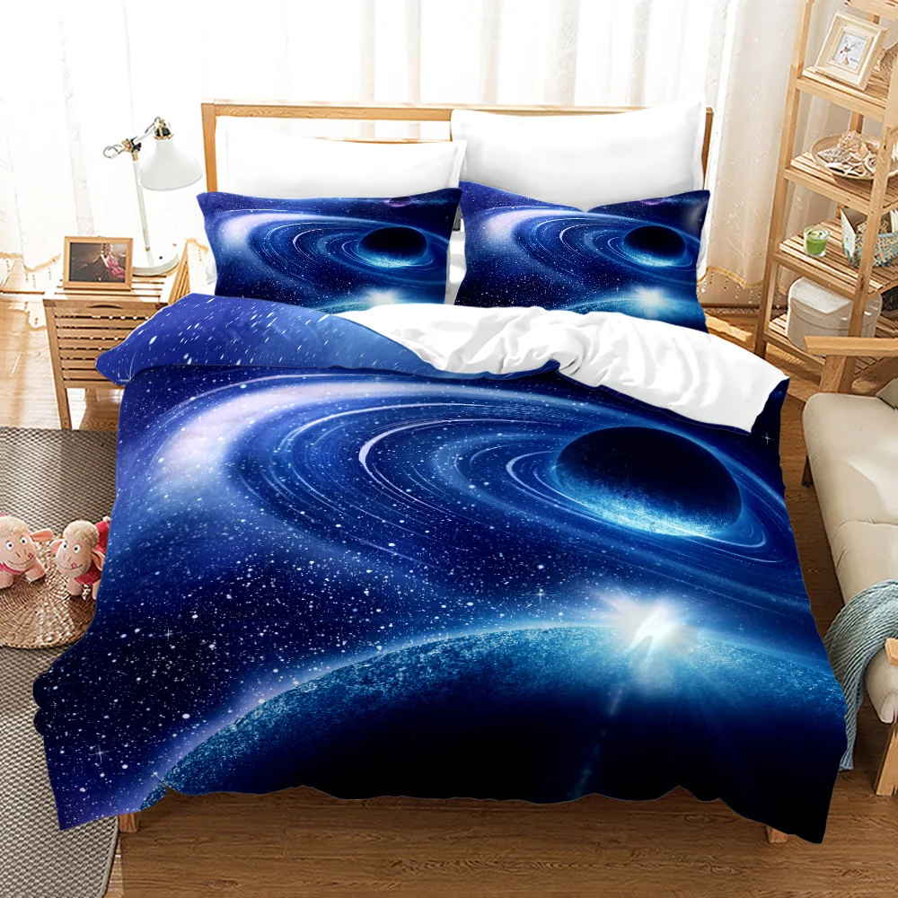 

Space Planet Bedding Set Earth Saturn Solar System Soft Polyester Breathable Duvet Cover Set King Queen Twin Double Single Size