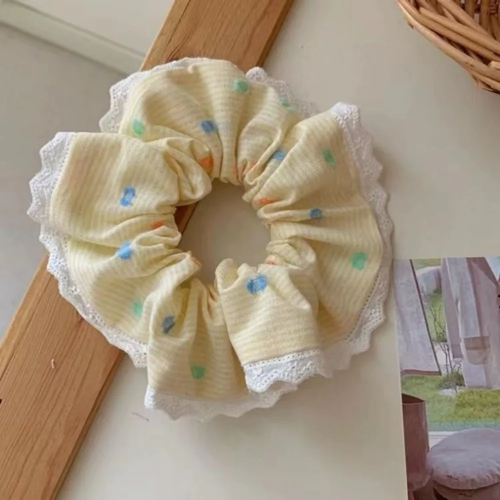 1/2 قطعة الكورية البولكا نقطة مخطط Scrunchies الأمعاء الغليظة عقال لطيف الدانتيل الأزرق الأصفر الشعر حزمة كلية الفتيات الحلو Headwe