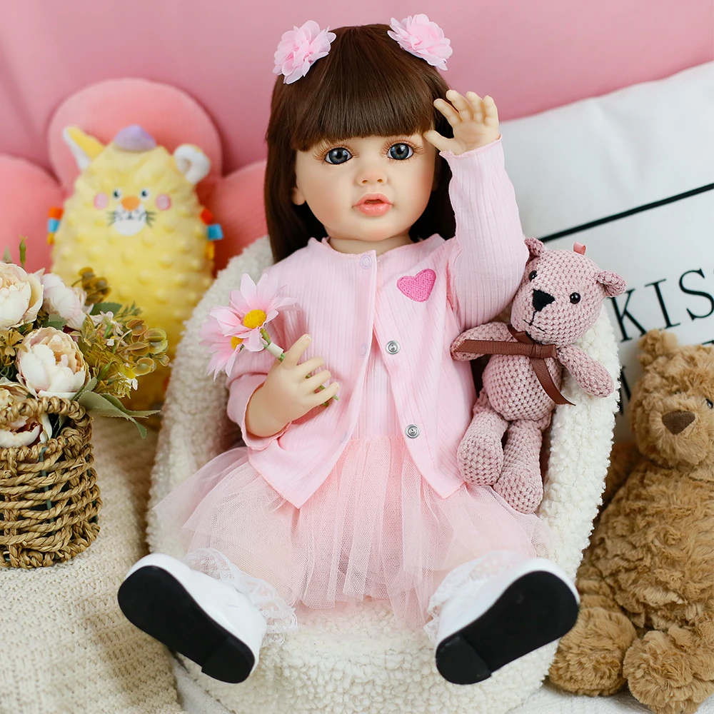22inch Betty Newborn Full Soft Silicone Vinyl Reborn Lifelike Toddler Stand Girl Doll Princess with Long Hair for Girls Bebe Toy