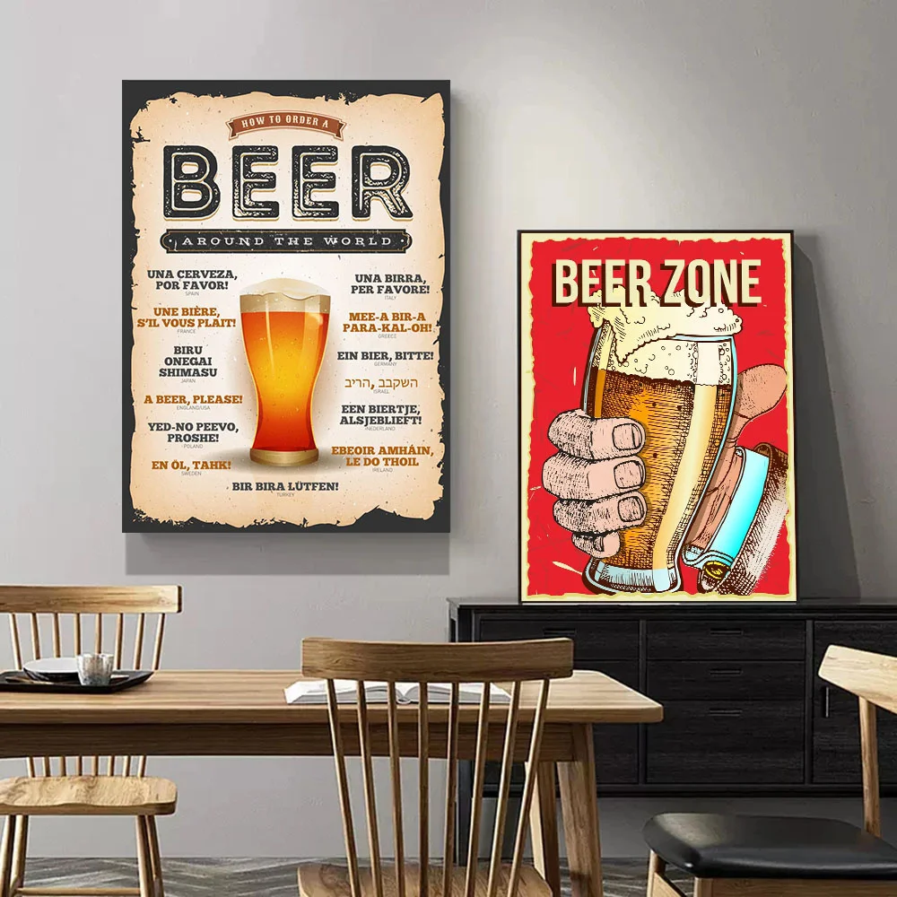 Vintage Beer Wall Art Poster Retro Beer Premium Quality Fresh Beer Best in Town Canvas Painting Retro Bar Restaurant Decor Mural