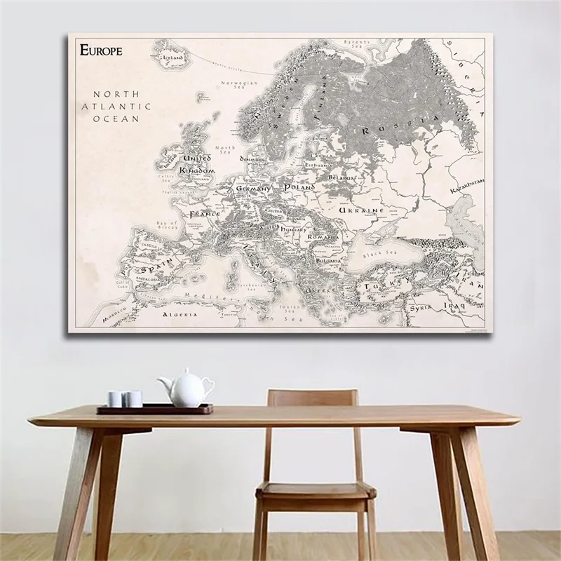 84*59cm Map of The Europe Vintage Prints Wall Art Poster Non-woven Canvas Painting Living Room Home Decor School Supplies