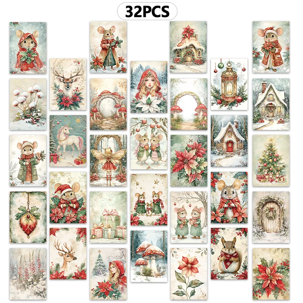 32-teiliges Weihnachtspostkarten-Set, verschneite Szene und gemütliches Kabinendesign, hochwertiger dicker Karton, perfektes Weihnachtsgeschenk für Studenten – Detail 4