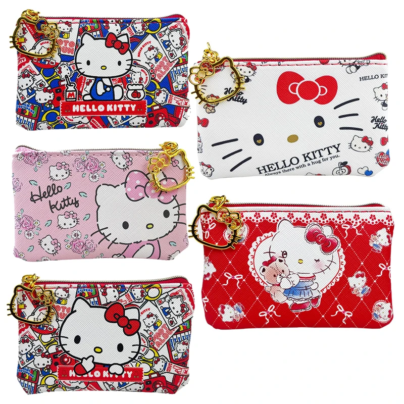 

Cartoon Hello Kitty Girl Bank Card Coin Bag Coin Bags Mini Cute Zipper Creative Small Wallet Anime Kawaii Storage Case