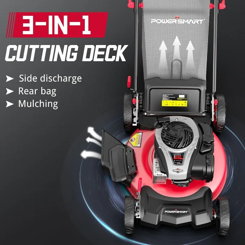 

21-Inch 3-in-1 Gas Push Lawn Mower - 140cc 4-Stroke OHV Engine, 6 Height Adjustments, 1.4 Bushel Grass Catcher