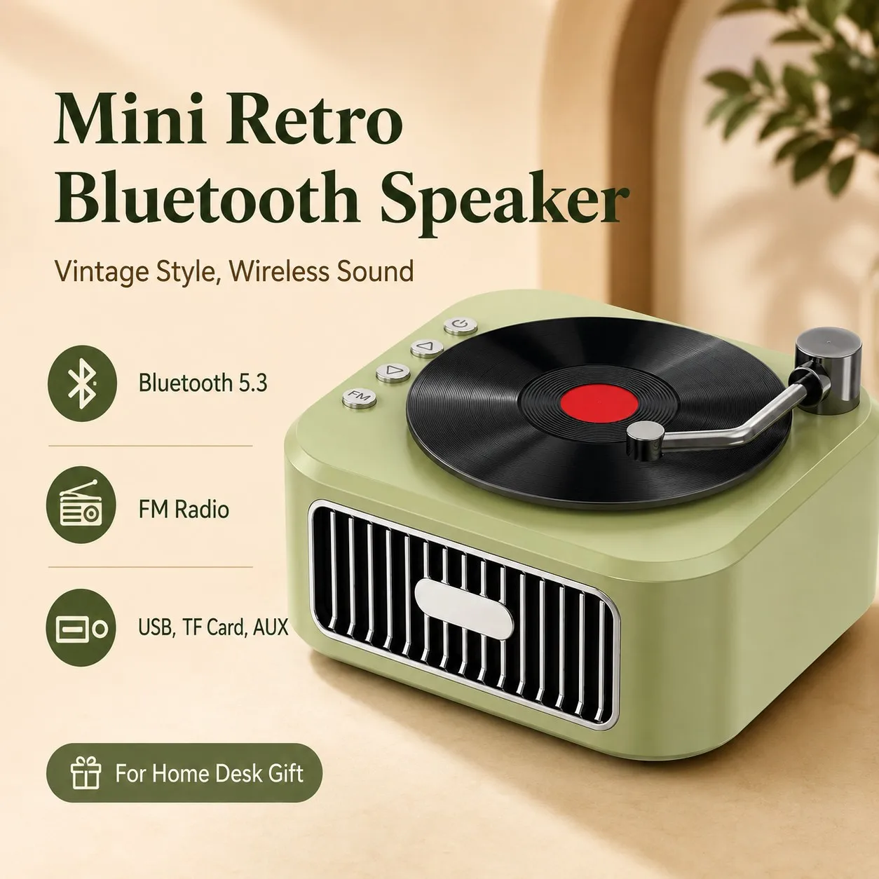 Hichomeow Mini Retro Bluetooth Speaker 5.3, Vintage FM Radio, TF Card USB AUX, Compact Speaker for Home Desk Gift