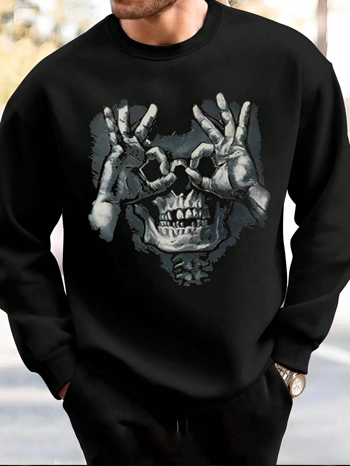 

Autumn Winter Gothic Style Men's Sweatshirt Skull Pattern Print O-neck Long Sleeve Pullover Outdoor Street Fashion Men Clothing