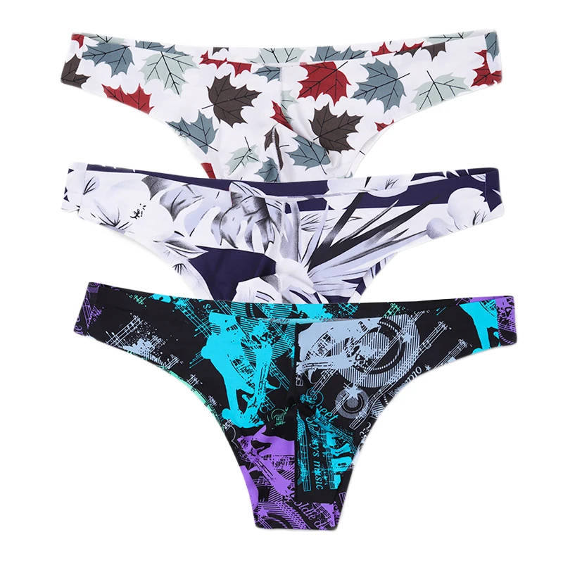 

3PCS Men Underwear Sexy Flowers Print Briefs Bulge Pouch Men Bikini Jockstrap Low Waist Breathable Underwear Small Briefs