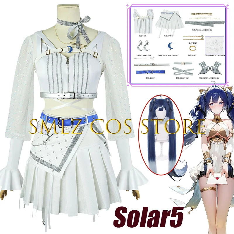 Disfraz de Cosplay del Juego Wuthering Waves Solar5 Iuno, Conjunto de Top, Falda y Peluca para Mujer, para Fiestas, Comic Con