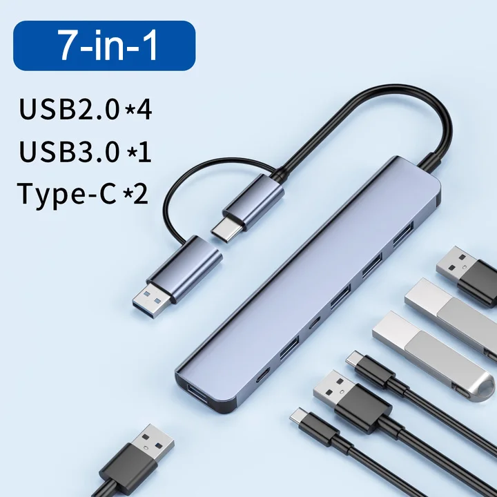 7 in 2 USB C Hub - Dual Interface USB+Type-C, 87W PD , 5Gbps USB3.0 SD TF For Mac Windows Compatible