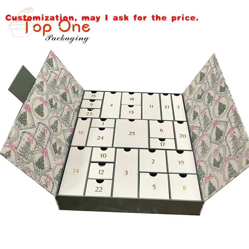 

custom.Custom 24 Day Countdown Cosmetics Beauty Advent Calendar Box Empty Paper Wrapped Jewelry Drawer Calendar B